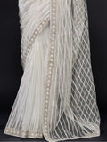 Fascinating White Sequins Net Party Wear Saree With Blouse - Zeel Clothing