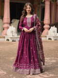 Fascinating Wine Sequins Chinon Reception Wear Gown With Dupatta - Zeel Clothing