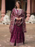Fascinating Wine Sequins Chinon Reception Wear Gown With Dupatta - Zeel Clothing
