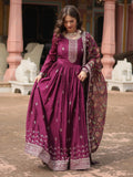 Fascinating Wine Sequins Chinon Reception Wear Gown With Dupatta - Zeel Clothing