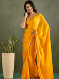 Fascinating Yellow Border Work Chiffon Haldi Wear Pre-Stitched Saree - Zeel Clothing