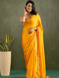 Fascinating Yellow Border Work Chiffon Haldi Wear Pre-Stitched Saree - Zeel Clothing