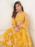 Fascinating Yellow Embroidered Net Haldi Wear Lehenga Choli - Zeel Clothing