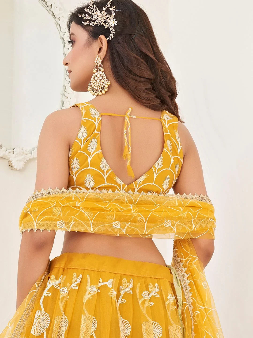 Fascinating Yellow Embroidered Net Haldi Wear Lehenga Choli - Zeel Clothing