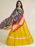 Fascinating Yellow Gamthi Work Satin Navratri Lehenga Choli - Zeel Clothing