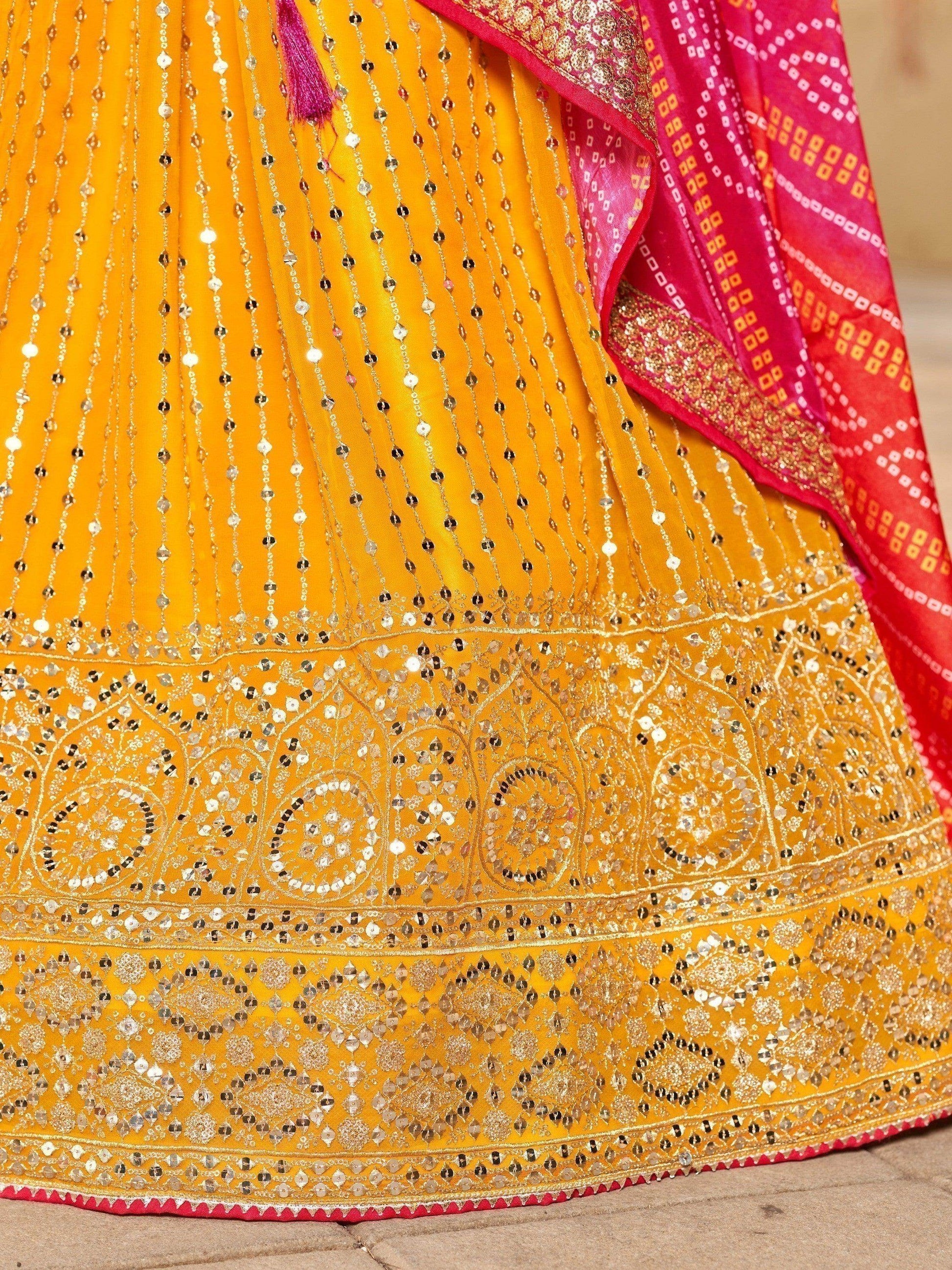 Fascinating Yellow Sequins Georgette Traditional Lehenga Choli - Zeel Clothing