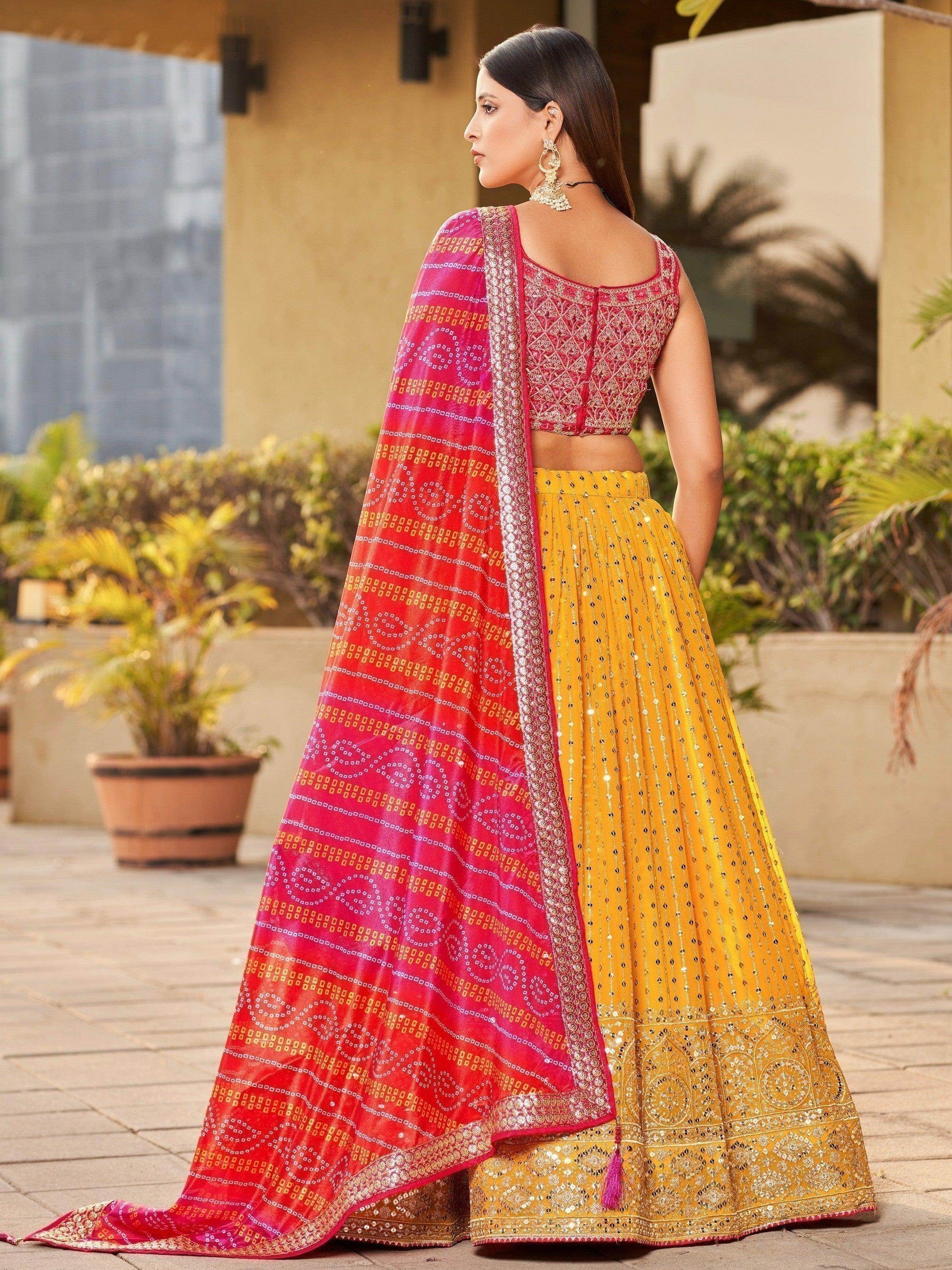 Fascinating Yellow Sequins Georgette Traditional Lehenga Choli - Zeel Clothing