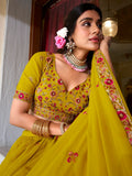 Fascinating Yellow Thread Work Georgette Haldi Wear Lehenga Choli - Zeel Clothing