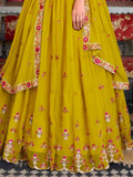 Fascinating Yellow Thread Work Georgette Haldi Wear Lehenga Choli - Zeel Clothing