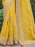 Fascinating Yellow Zari Weaving Organza Haldi Wear Saree With Blouse - Zeel Clothing