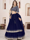Fashionable Blue Embroidered Georgette Reception Lehenga With Dupatta