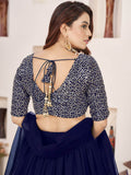 Fashionable Blue Embroidered Georgette Reception Lehenga With Dupatta
