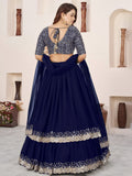 Fashionable Blue Embroidered Georgette Reception Lehenga With Dupatta
