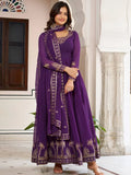 Fashionable Purple Sequins Work Georgette Festive Wear Gown