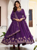 Fashionable Purple Sequins Work Georgette Festive Wear Gown