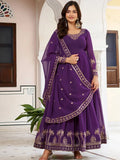 Fashionable Purple Sequins Work Georgette Festive Wear Gown
