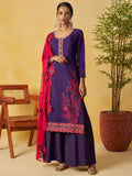 Fashionable Purple Sequins Work Organza Festival Wear Palazzo Suit