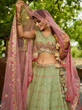 Feminine Pista Green Sequins Work Tissue Designer Lehenga Choli With Dupatta - Zeel Clothing