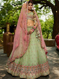 Feminine Pista Green Sequins Work Tissue Designer Lehenga Choli With Dupatta - Zeel Clothing