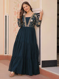 Feminine Teal Blue Sequins Embroidery Georgette Engagement Wear Gown - Zeel Clothing