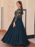Feminine Teal Blue Sequins Embroidery Georgette Engagement Wear Gown - Zeel Clothing