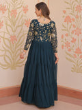 Feminine Teal Blue Sequins Embroidery Georgette Engagement Wear Gown - Zeel Clothing