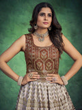 Fetching Brown Sequins Georgette Readymade Wedding Wear Gown - Zeel Clothing