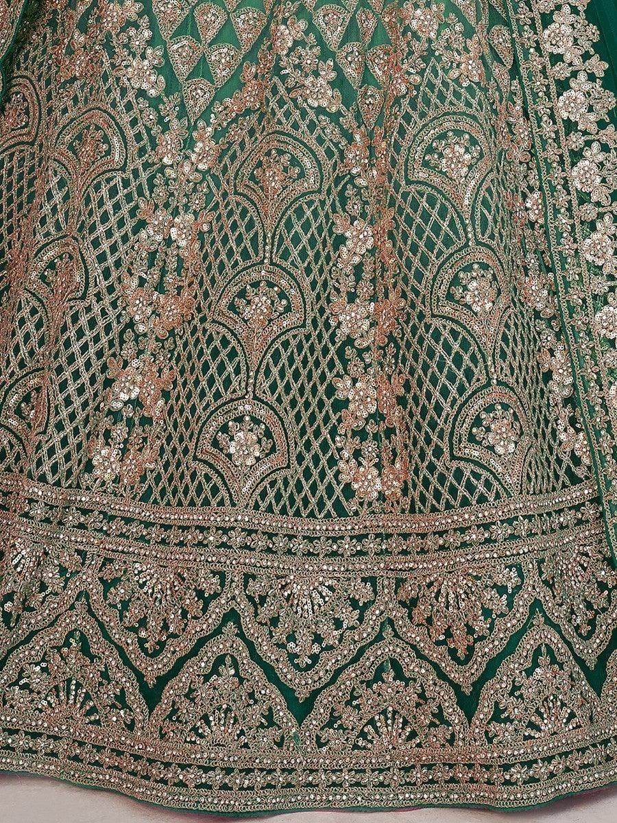 Fetching Green Sequins Net Bridal Wear Lehenga Choli With Dupatta - Zeel Clothing
