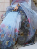 Fetching Grey Floral Printed Organza Party Wear Saree With Blouse - Zeel Clothing