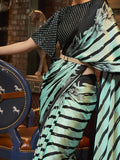 Fetching Mint Green Printed Satin Party Wear Saree With Blouse - Zeel Clothing
