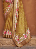 Fetching Mustard Yellow Floral Printed Silk Saree With Blouse - Zeel Clothing