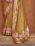 Fetching Mustard Yellow Floral Printed Silk Saree With Blouse - Zeel Clothing