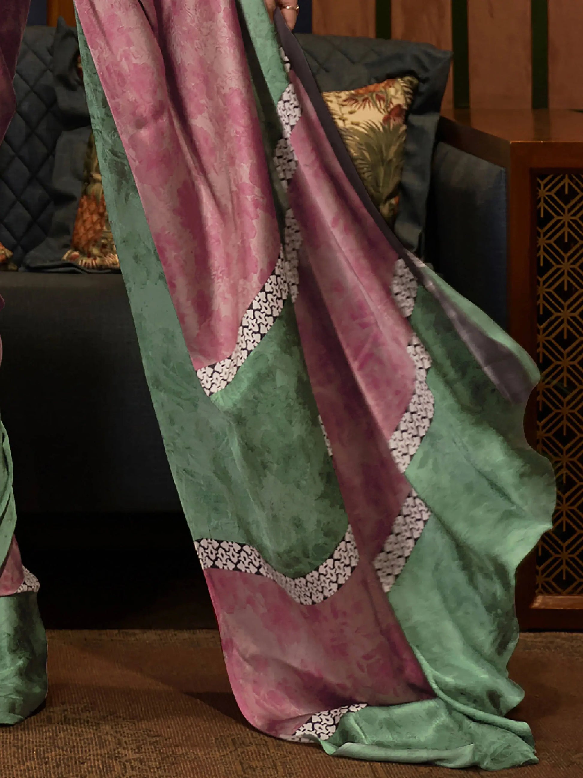 Fetching Pink Printed Satin Festival Wear Saree With Blouse - Zeel Clothing
