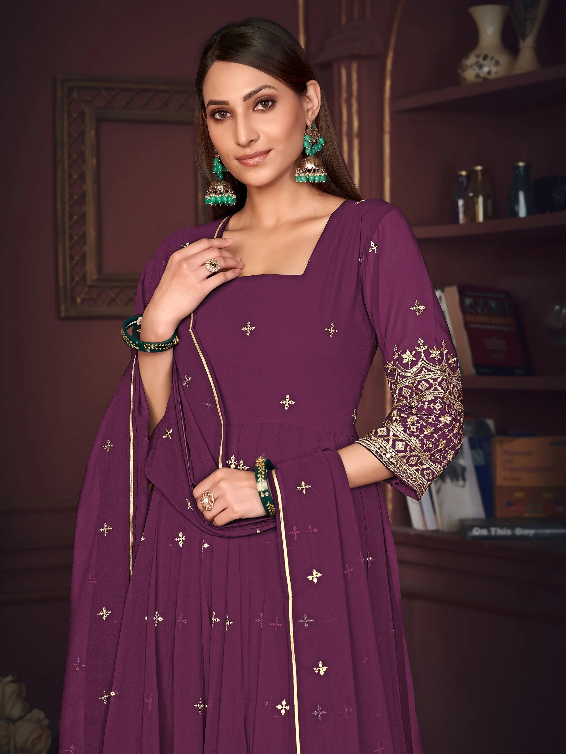 Fetching Purple Embroidered Georgette Party Wear Anarkali Suit - Zeel Clothing