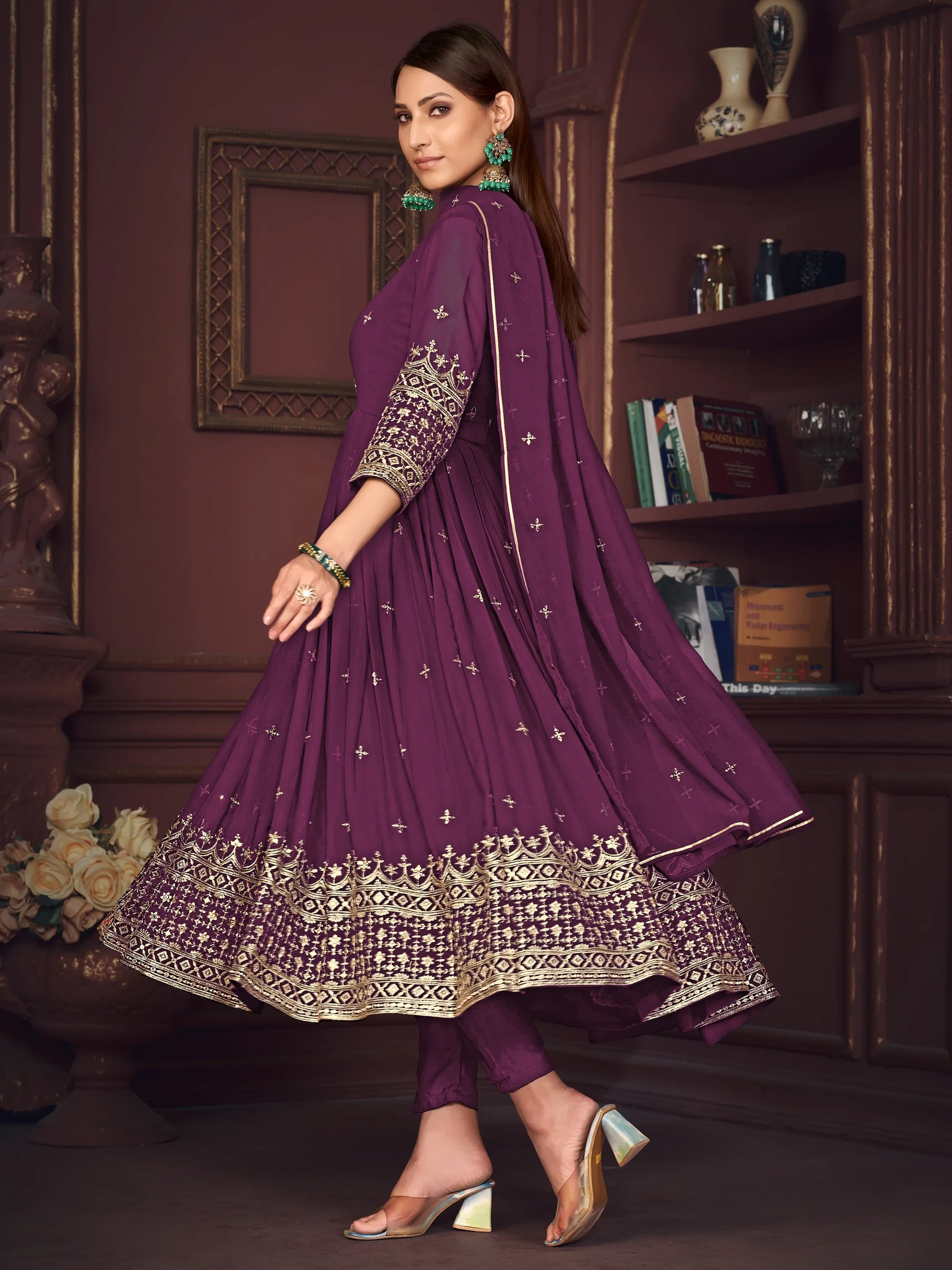 Fetching Purple Embroidered Georgette Party Wear Anarkali Suit - Zeel Clothing