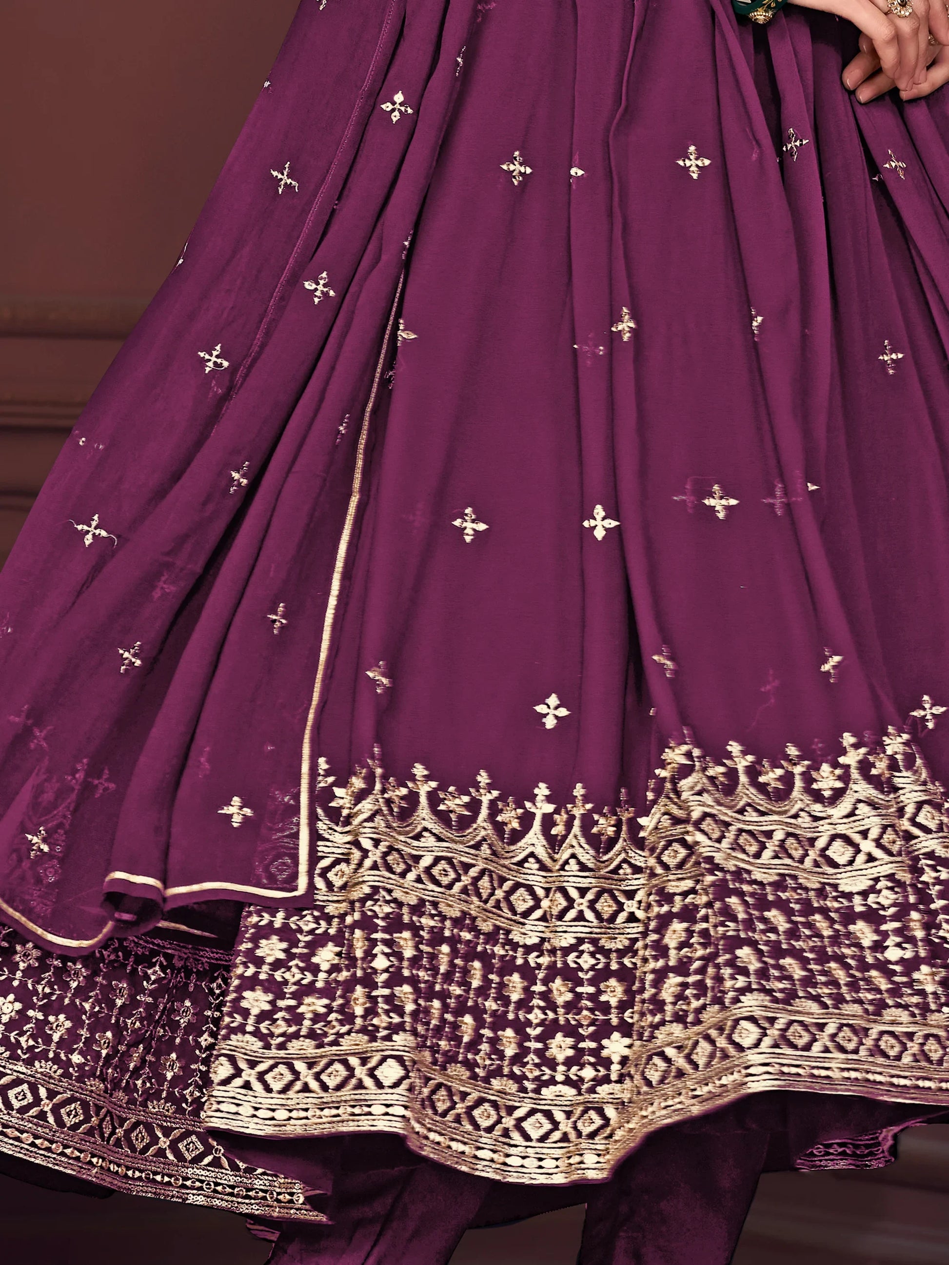Fetching Purple Embroidered Georgette Party Wear Anarkali Suit - Zeel Clothing
