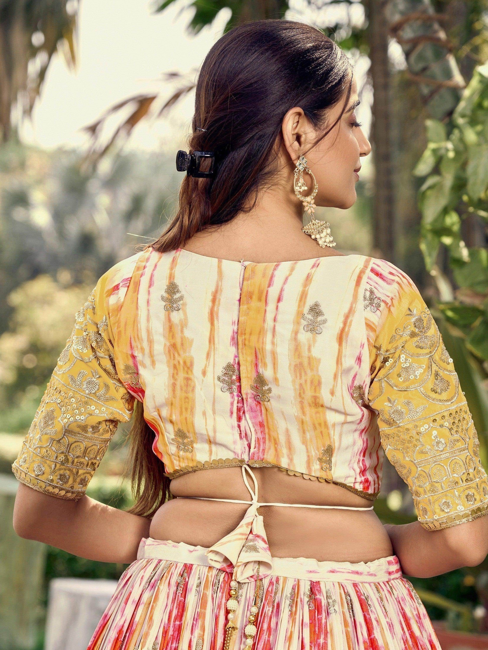 Fetching White & Yellow Digital Printed Chinon Haldi Wear Lehenga Choli - Zeel Clothing
