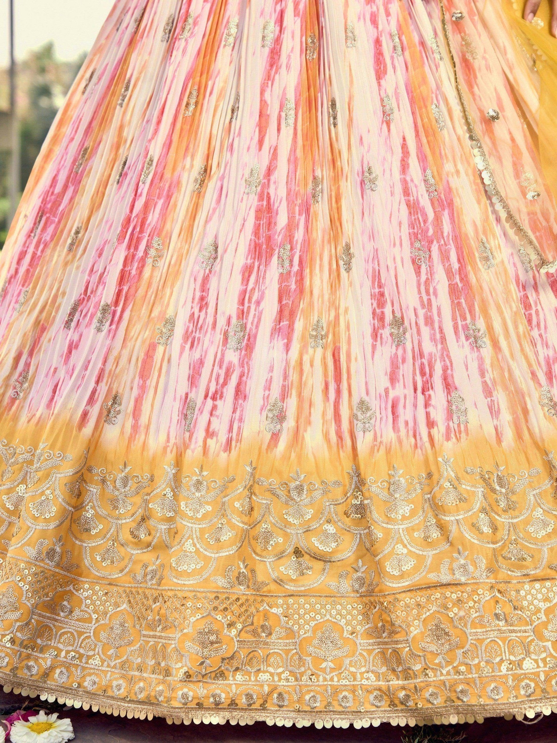 Fetching White & Yellow Digital Printed Chinon Haldi Wear Lehenga Choli - Zeel Clothing