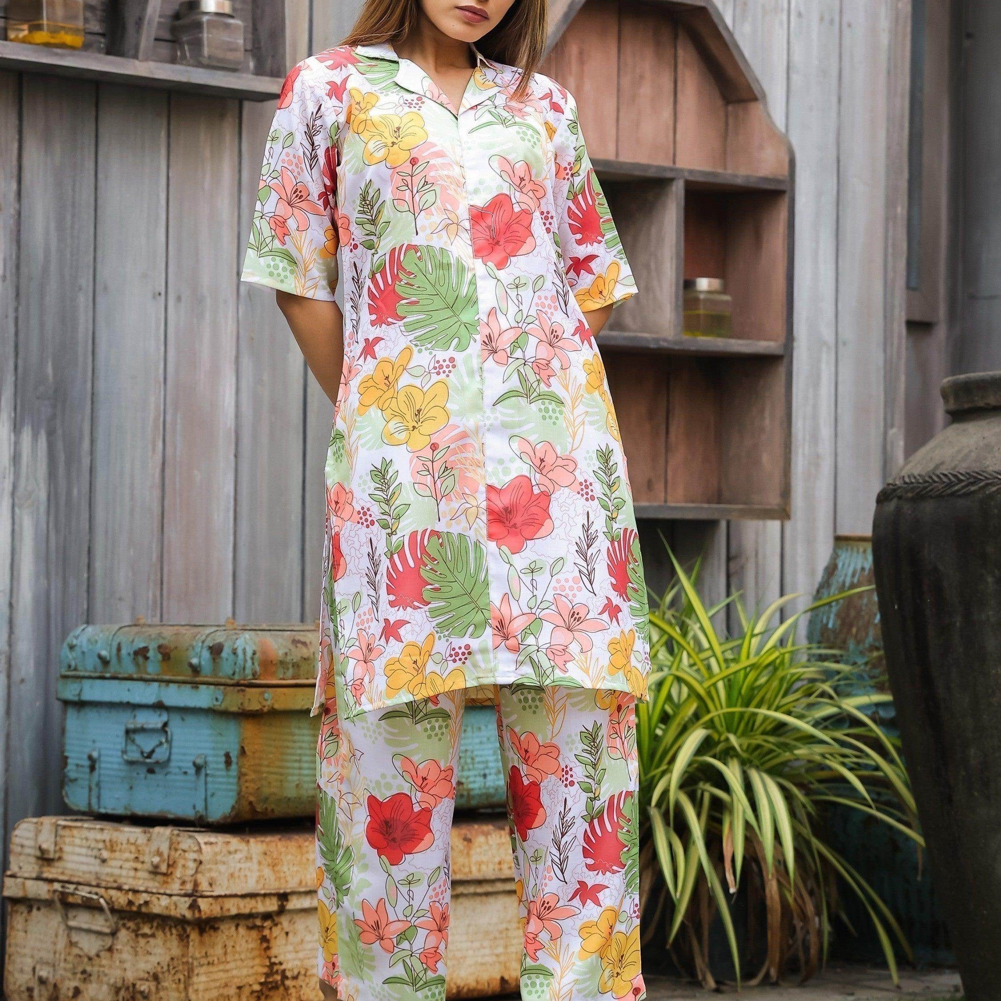 Fetching White Digital Printed Cotton Top Palazzo Co-Ord Set - Zeel Clothing