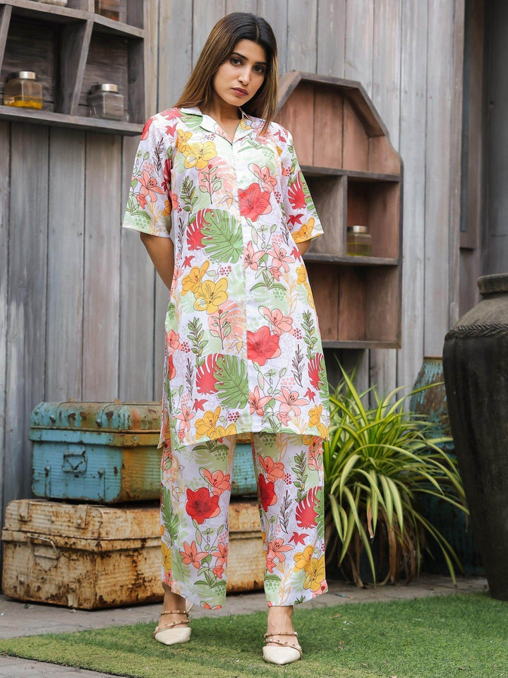 Fetching White Digital Printed Cotton Top Palazzo Co-Ord Set - Zeel Clothing