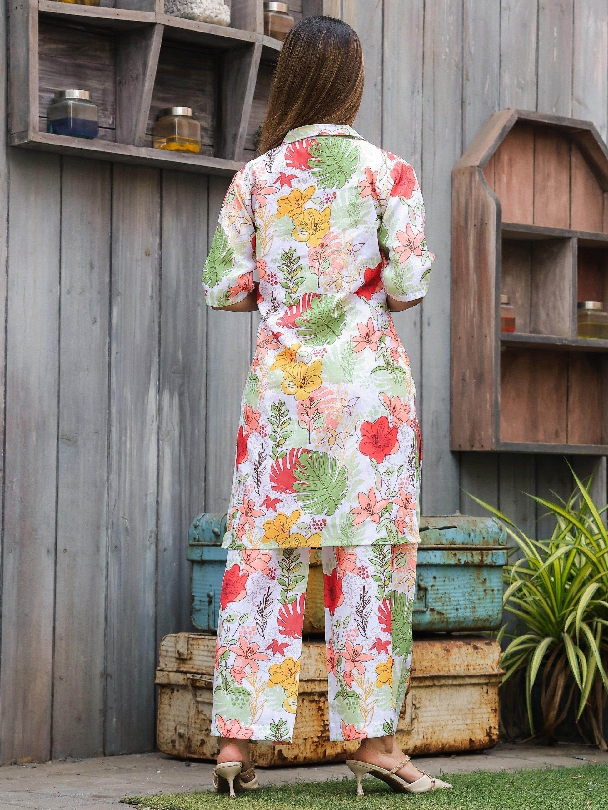 Fetching White Digital Printed Cotton Top Palazzo Co-Ord Set - Zeel Clothing