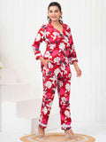 Fictitious Red-Color Floral Printed Rayon Casual Wear Co-Ord Set - Zeel Clothing
