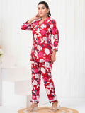 Fictitious Red-Color Floral Printed Rayon Casual Wear Co-Ord Set - Zeel Clothing