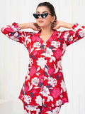 Fictitious Red-Color Floral Printed Rayon Casual Wear Co-Ord Set - Zeel Clothing