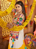 Fiery Multi-Color Thread Embroidery Cotton Navratri Special Ruffle Lehenga Choli - Zeel Clothing