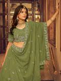 Tantalizing Green Thread Embroidered Georgette Mehendi Wear Lehenga With Blouse