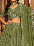 Tantalizing Green Thread Embroidered Georgette Mehendi Wear Lehenga With Blouse