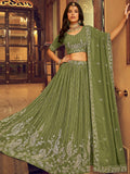 Tantalizing Green Thread Embroidered Georgette Mehendi Wear Lehenga With Blouse