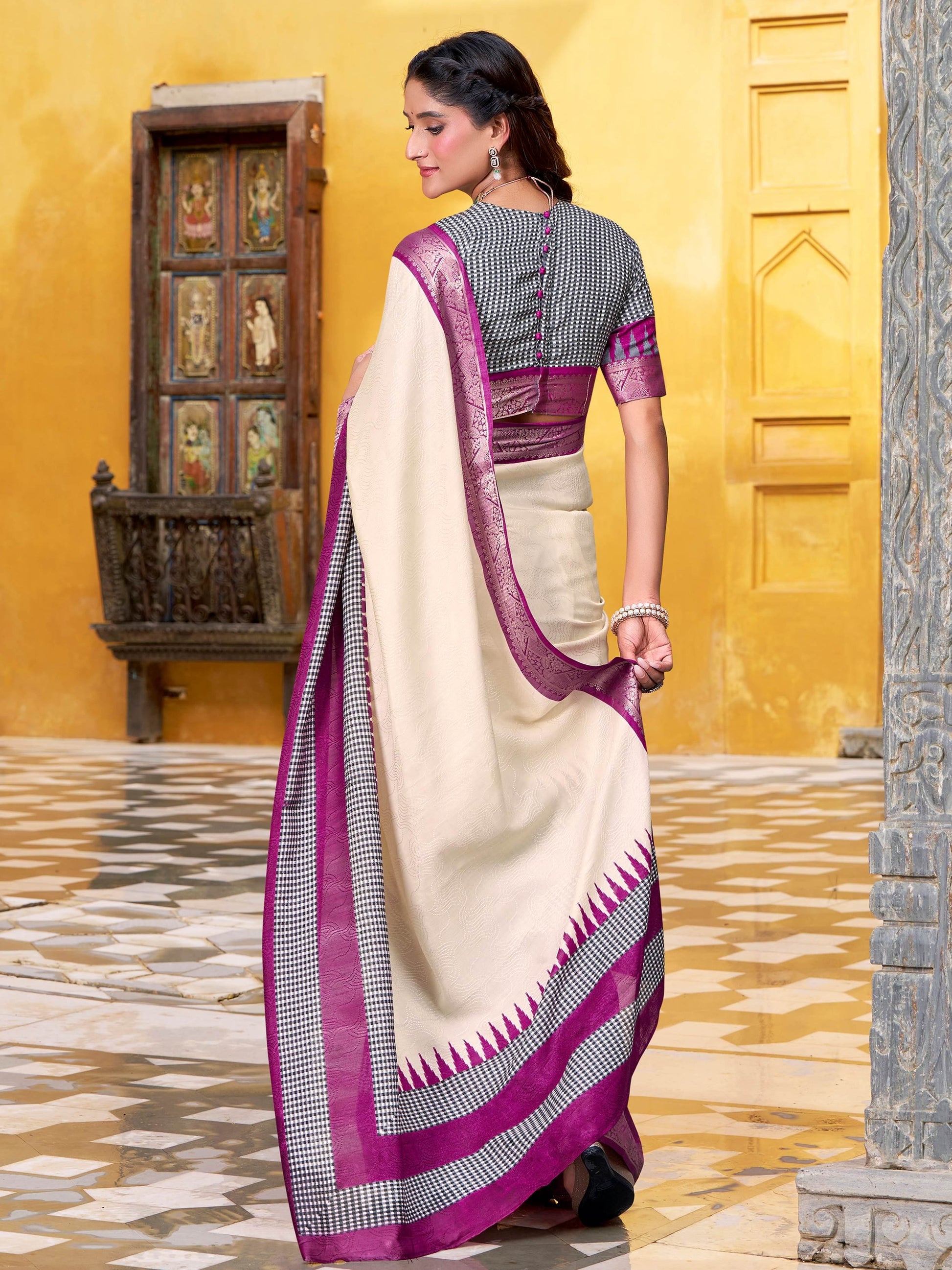 Fine Off-White Zari Weaving Cotton Festive Wear Saree With Blouse