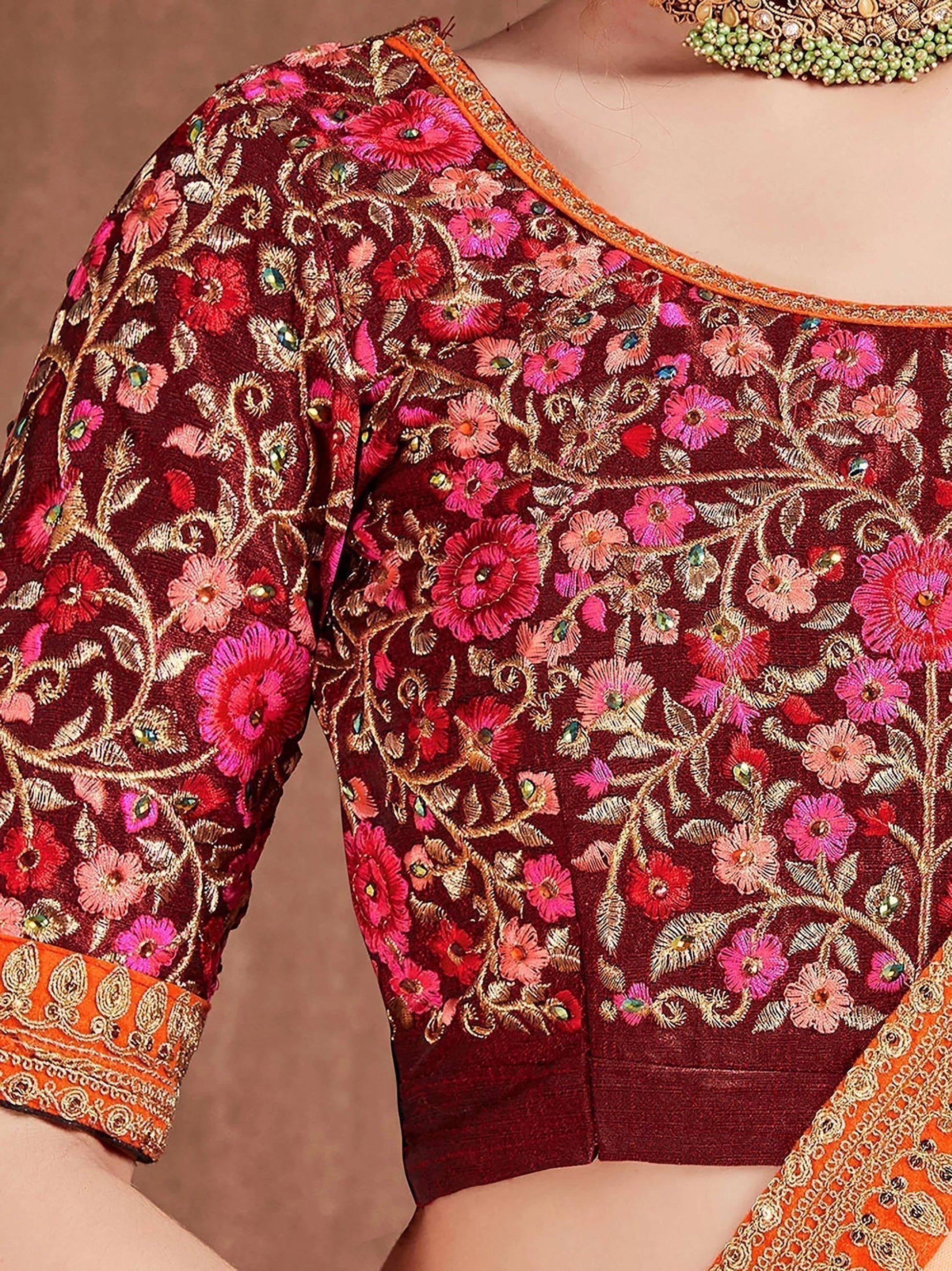 Traditional blue red attire
